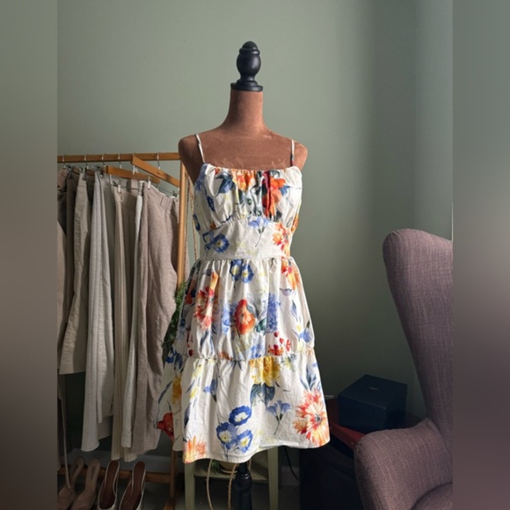 Express Floral Mini Dress - White, Blue, Yellow, Red